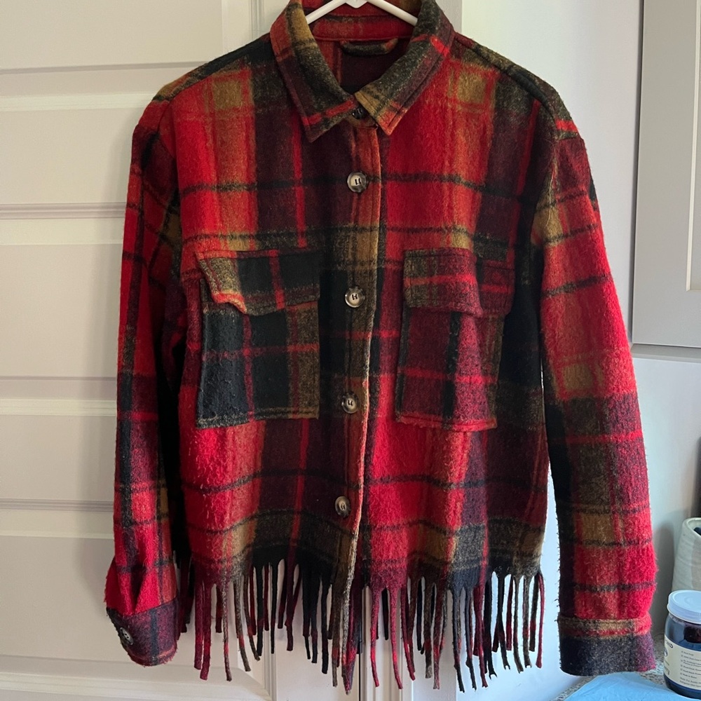 Desigual Red and Black Plaid Utility Jacket